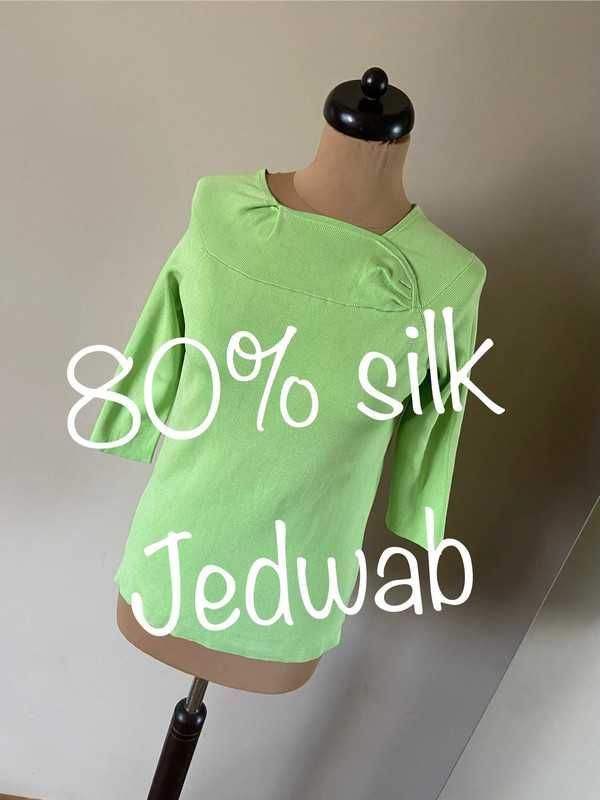 M l jedwab silk sweter bluzka sweater works prazkowany neon limonka