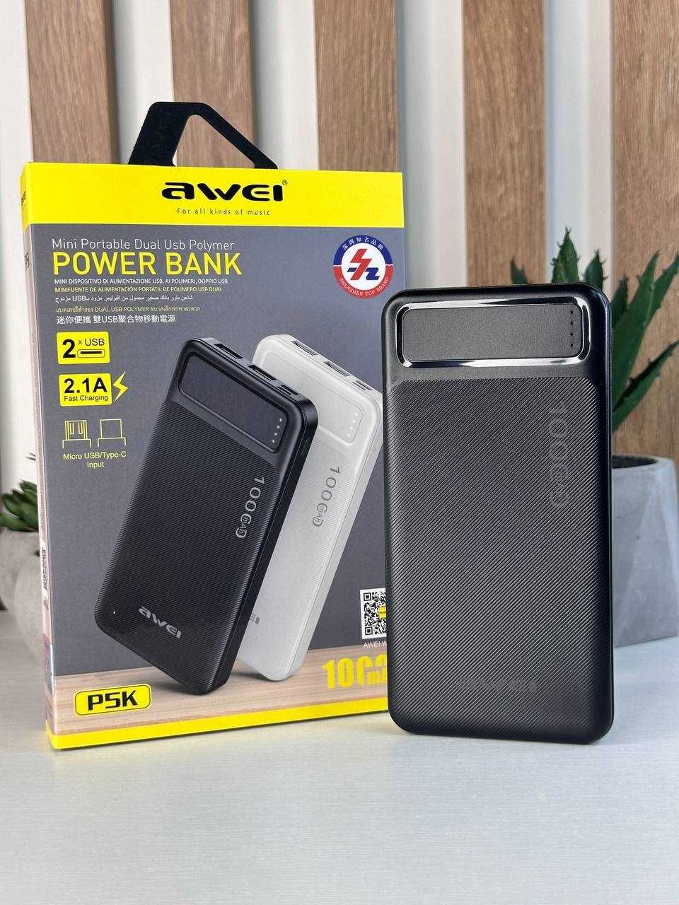 Power Bank AWEI P5K 2.1A 10000 mAh Black Купити Павербанк