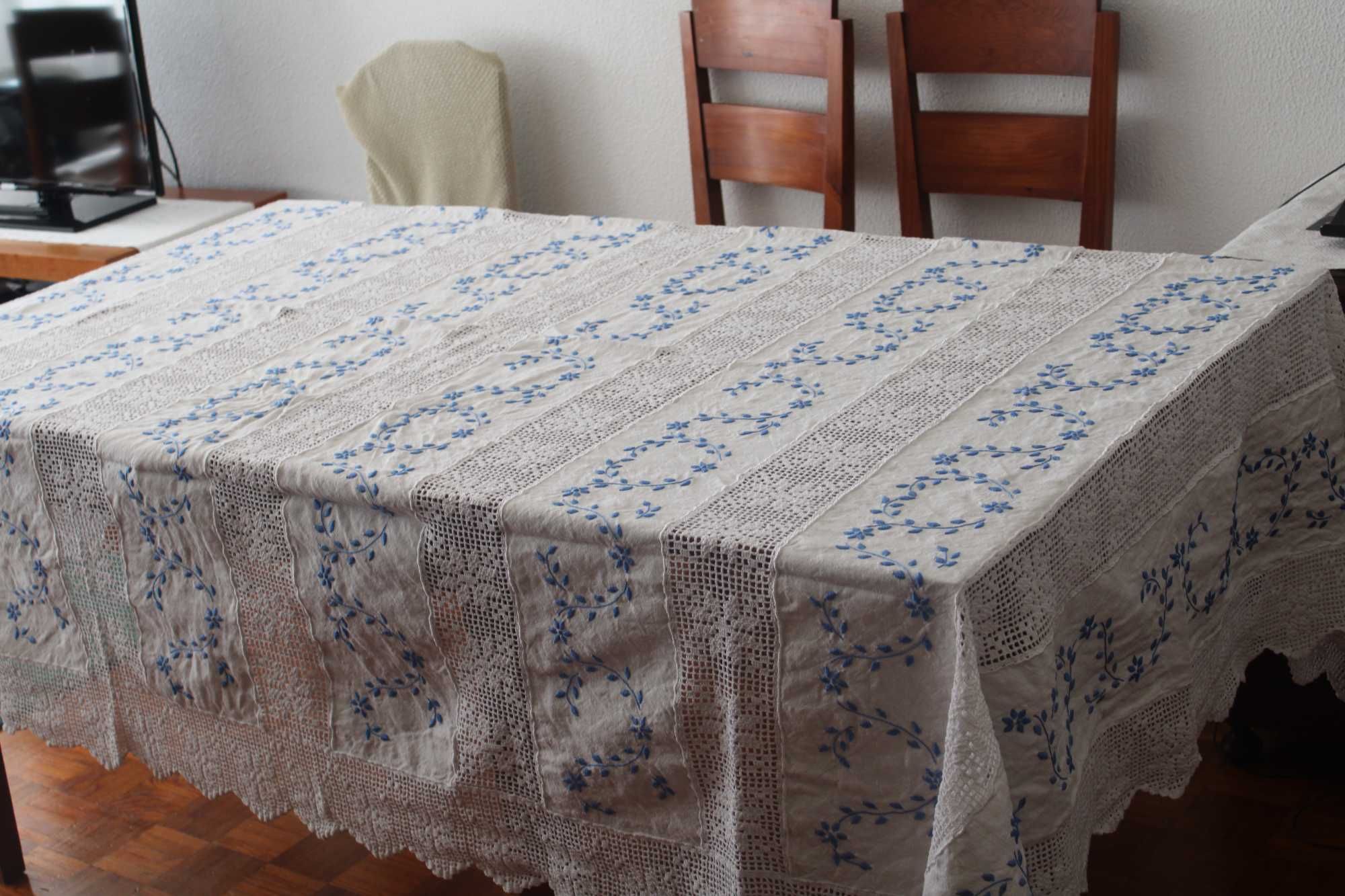 Esplendorosa toalha bordado de Viana, Linho de tear, croché, excelente