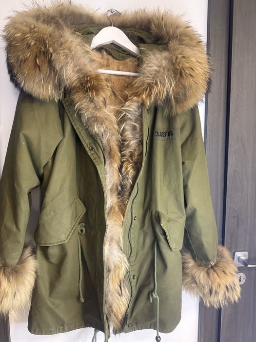 Parka khaki S z jenotem i podszeka odpinana z królika