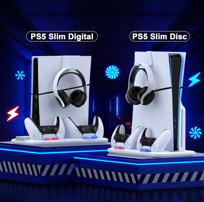 Stojak na PS5 Slim, stojak na PS5 z 3-stopniowym chłodzeniem wentylato