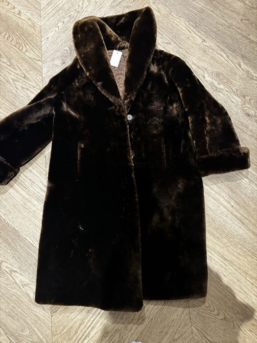 Futro naturalne baranie vintage długi płaszcz retro L XL