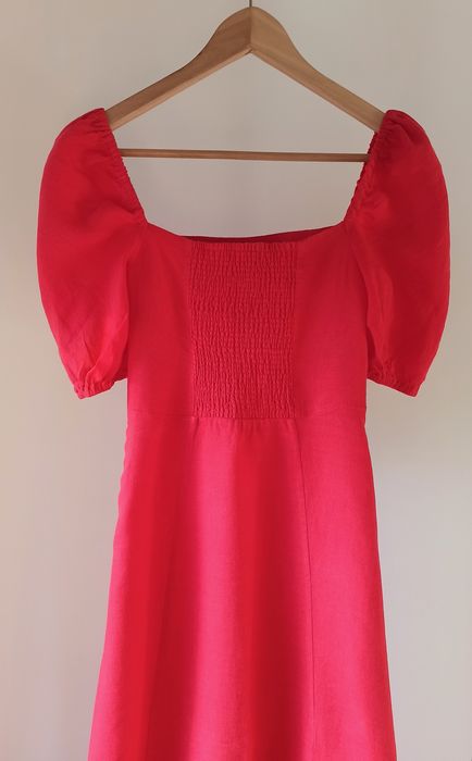 Czerwona lniana długa sukienka & Other Stories