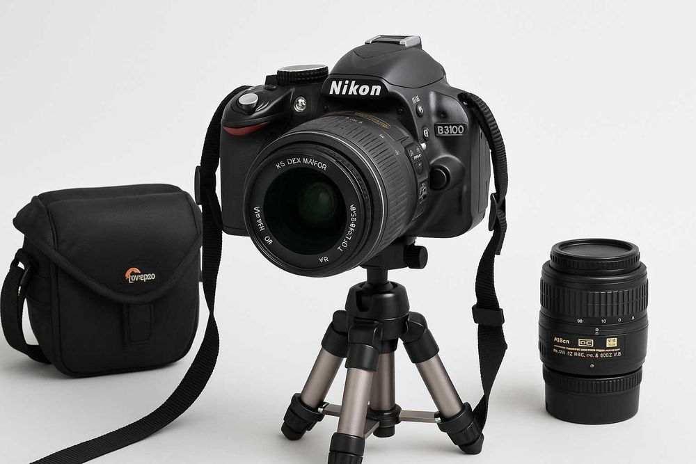 Nikon D3100 + dodatkowy obiektyw + statyw + 2 akumulatory + torba