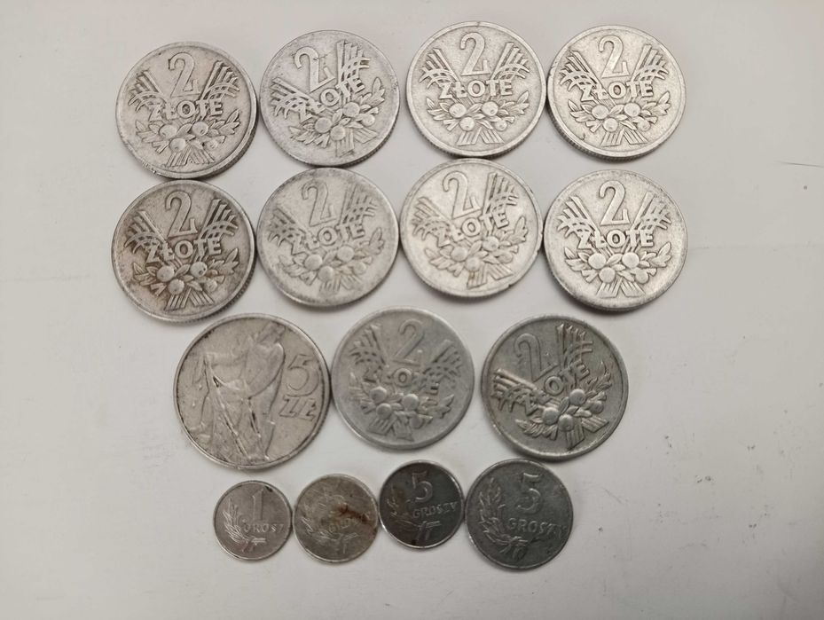 Stare monety z PRL -5 zł rybak, 2 zł wieniec + inne -15 sztuk 1949-74