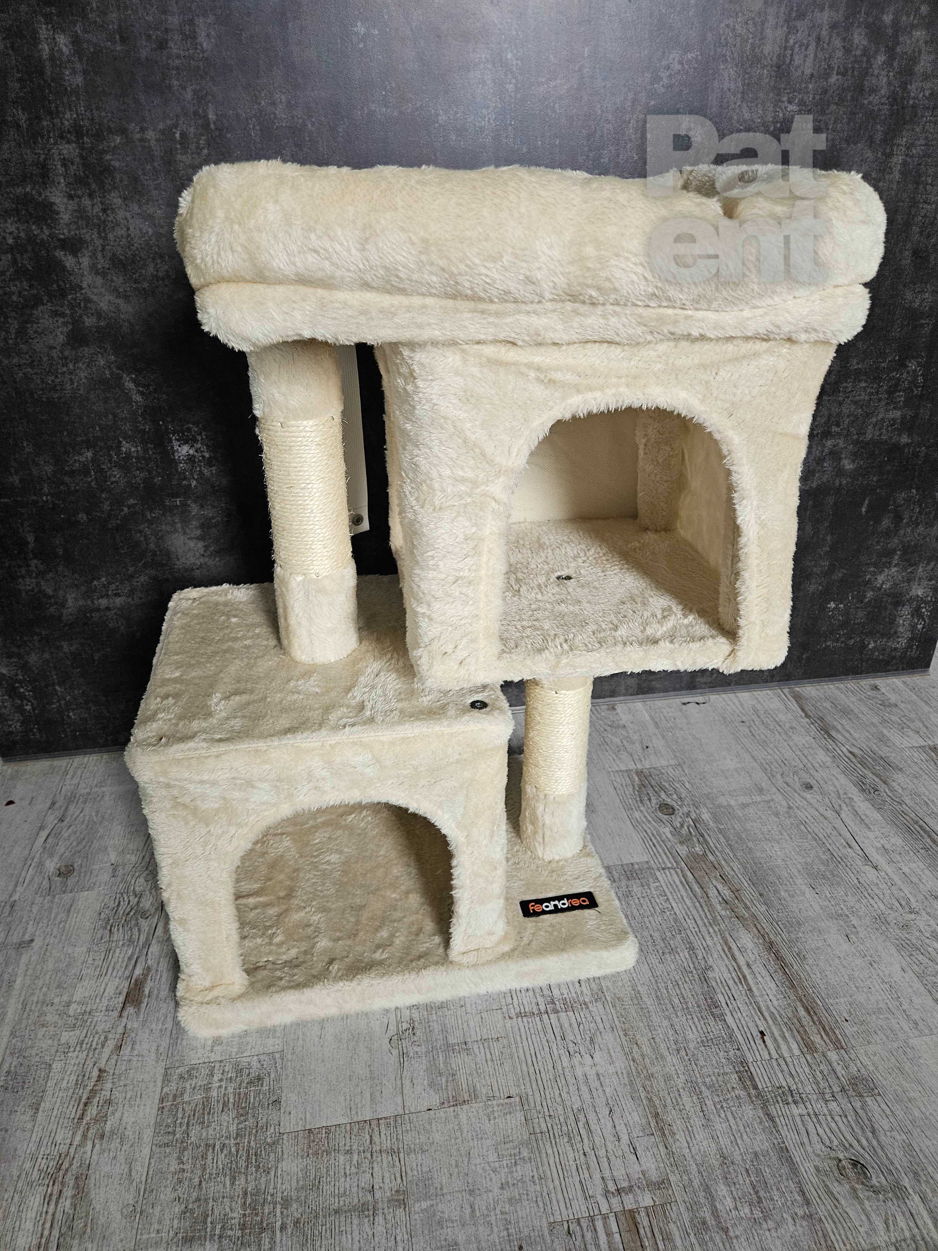 Drapak dla kota kompaktowy 67 cm beżowy domek słupek legowisko