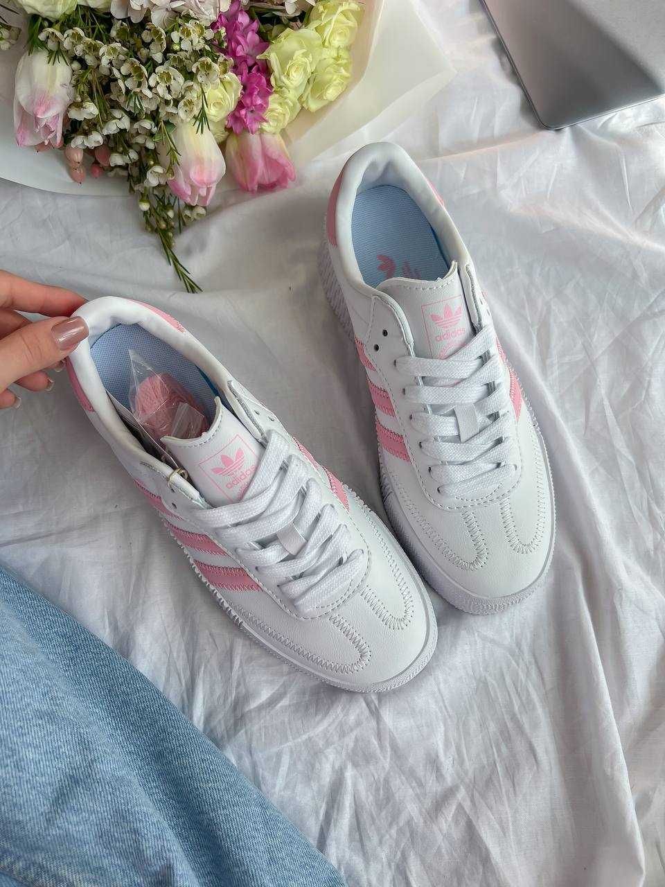 Кеди Adidas Samba White Pink кросівки адідас самба білі рожеві шкіра