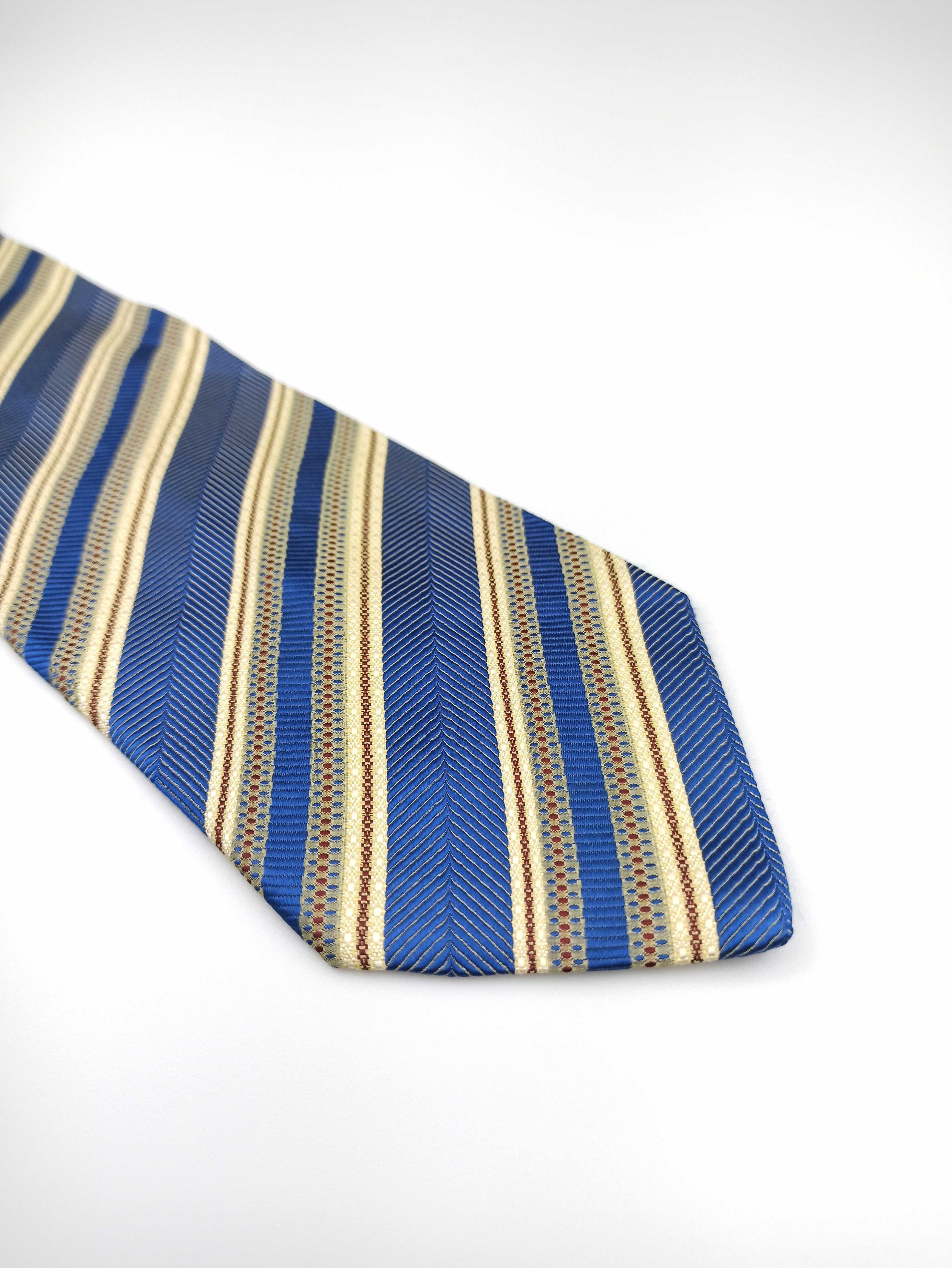 Hugo Boss granatowy niebieski jedwabny krawat w paski ulu43