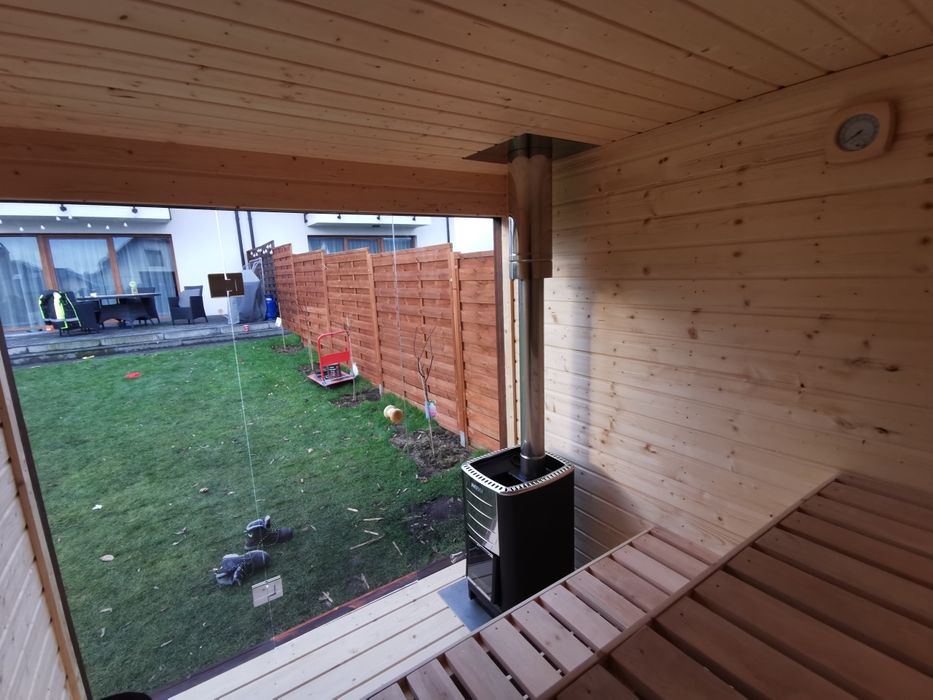 Sauna Ogrodowa 2,3x2,3m Ocieplona Ściana szklana + Piec Okazja
