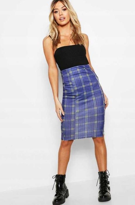 BOOHOO ołówkowa spódnica w kratę r. 32
