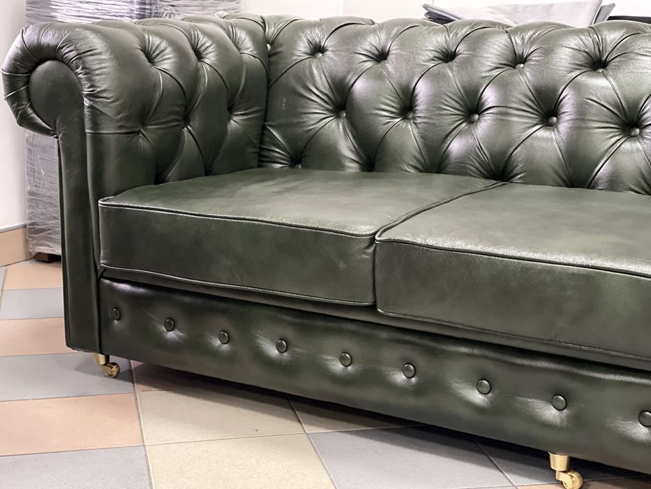 Sofa Chesterfield skora naturalna 3 osobowa + fotel