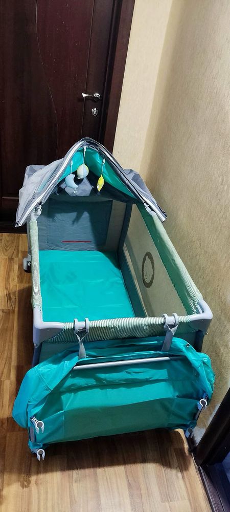 Ліжечко-манеж Lionelo SVEN PLUS TURQUOISE / GREY