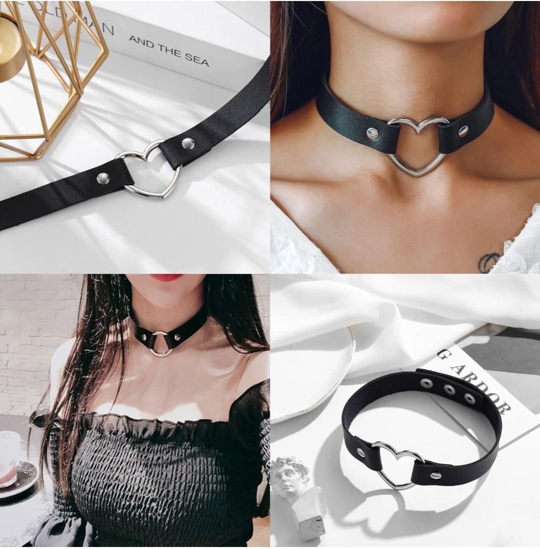 Naszyjnik Choker obroża Gothic Punk Rock Metal Skóra zestaw 8 szt