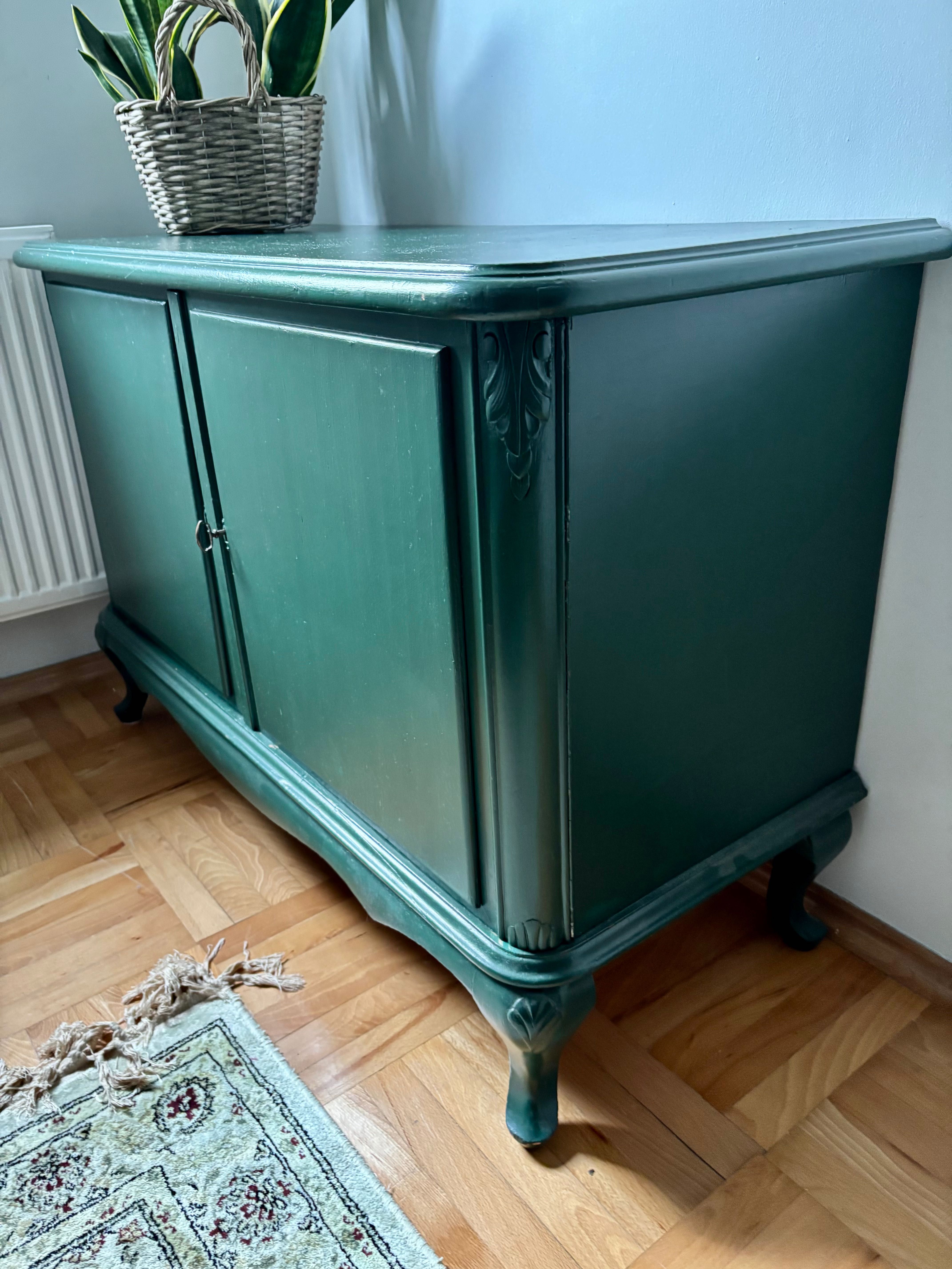 komoda drewniana zielona vintage