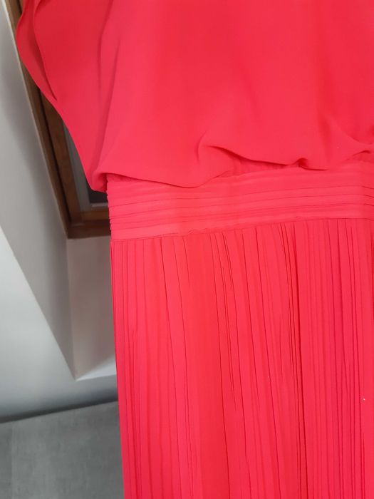 różowa malinowa długa sukienka maxi plisowana weselna plus size XXXL