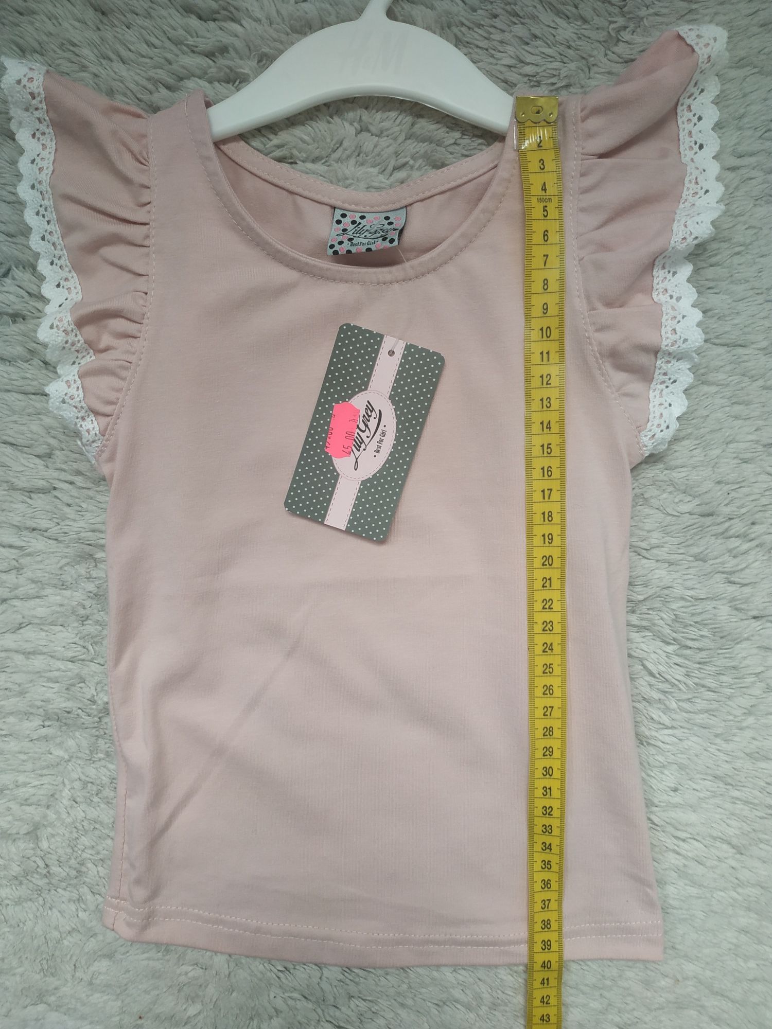 Nowa bluzka/krótki rękaw/lato/pudrowy róż/koronka/Lily Grey/r.104