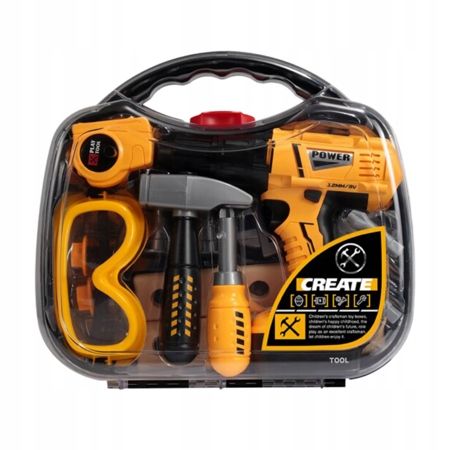 Zestaw Narzędzi W Walizce Wiertarko-wkrętarka Gogle Ochronne Śrubokręt