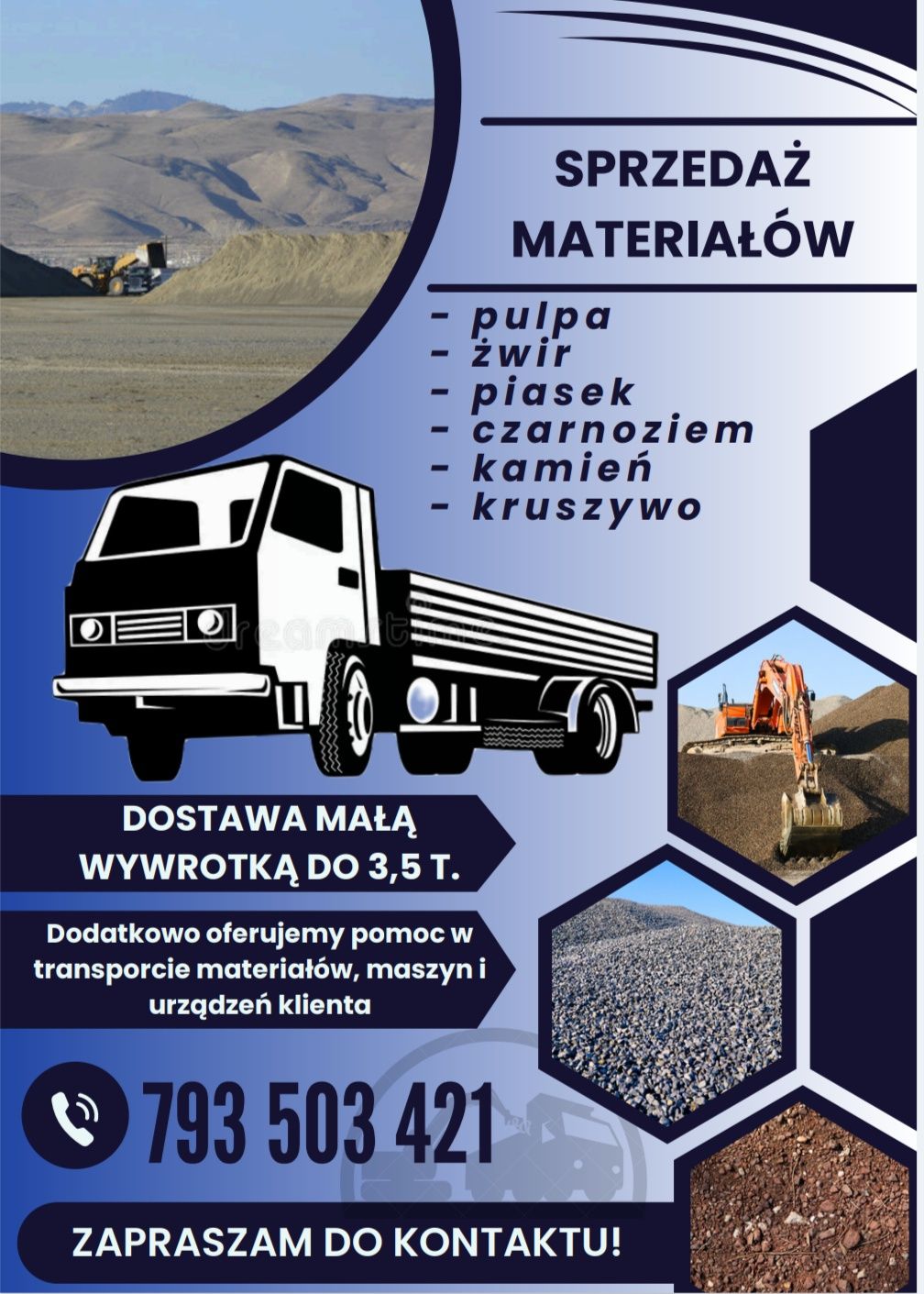 Żwir (pulpa piasek kruszywo czarnoziem )