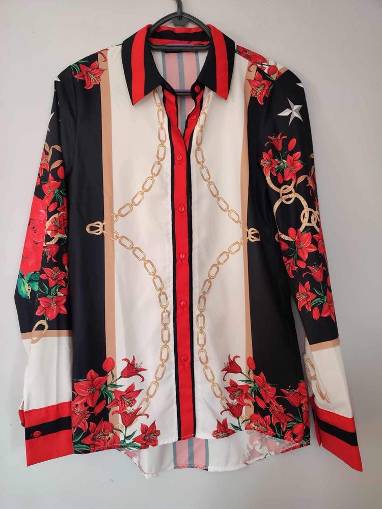 Koszula damska,wielokolorowa,wzory łańcuchy,kwiaty,100%bawełna, r. S.