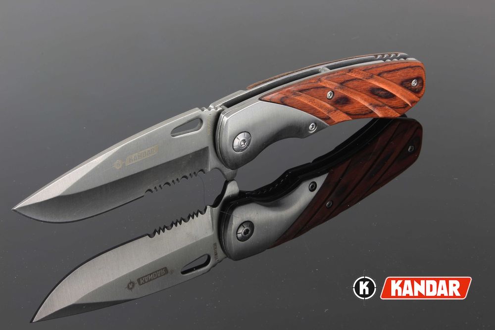 Nóż scyzoryk skladany myśliwski Kandar Drewno ZĘBY Liner-Lock KN24