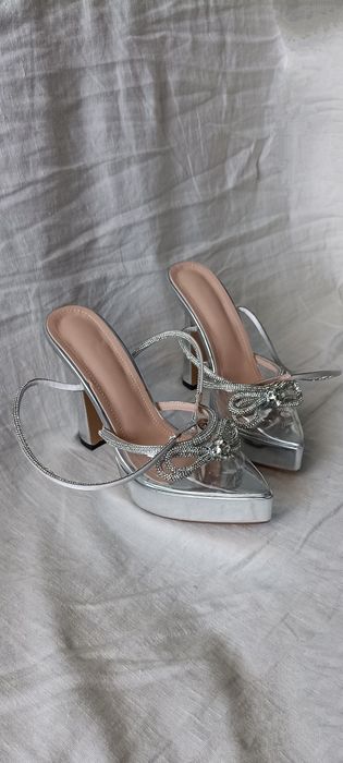 Szpilki sandałki przezroczyste odkryta pięta 40 41 z kryształkami