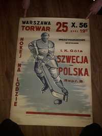 Plakat meczu hokeja polska-szwecja rok 1956