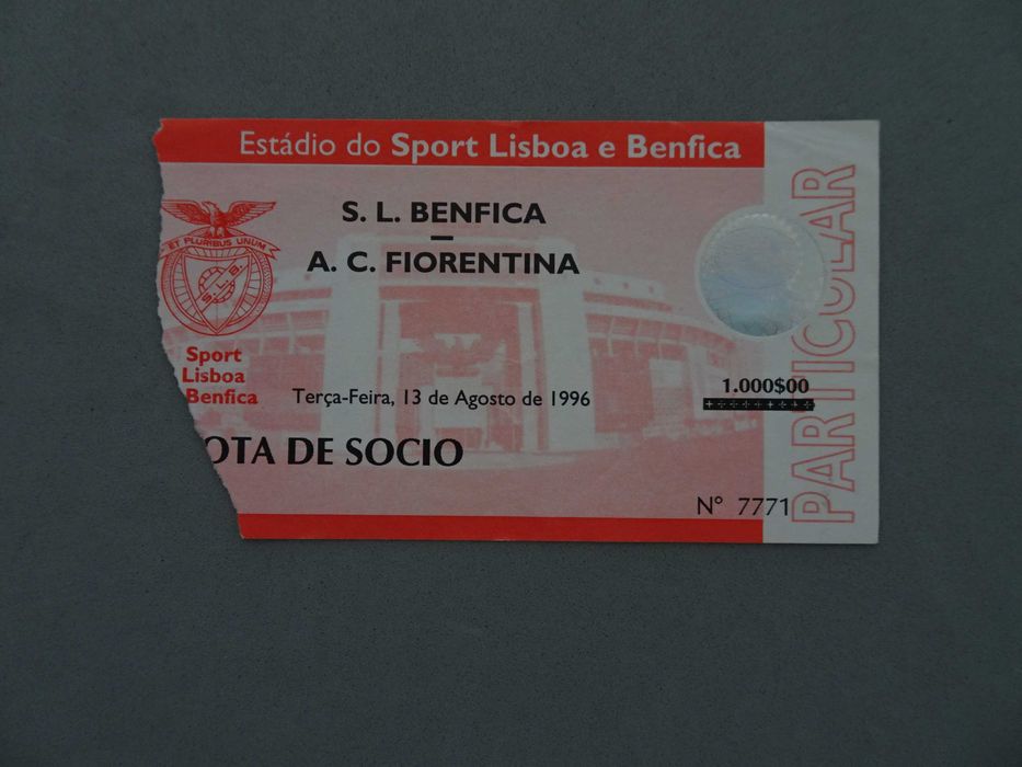 Bilhete de Futebol Benfica Fiorentina 1996