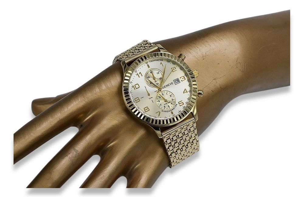 Złoty zegarek z bransoletą damski unisex 14k Geneve mw007y&mbw013y-f K