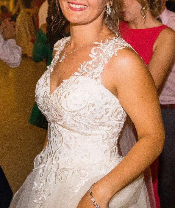 Suknia ślubna ecru, gorset, roz 36/38 koronka i tiul, gratis