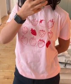 Różowa koszulka w truskawki Kawaii, Anime, viralowa, elastyczna Romwe