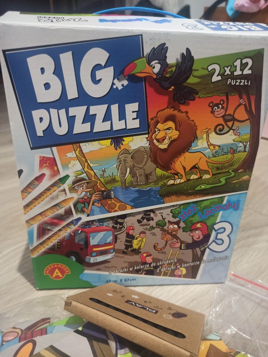 Pierwsze puzzle 2w1, gigant, duże puzzle, straż pożarna, dżungla, 12el