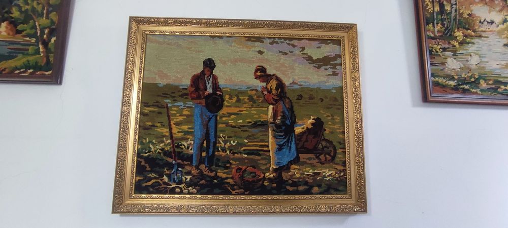 Quadro grande Camponeses bordado à mão - Vintage