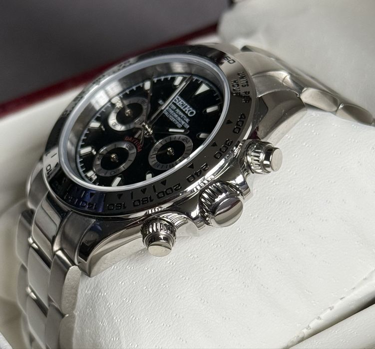 Seiko mod daytona nowy czarno srebrny z chronometrem