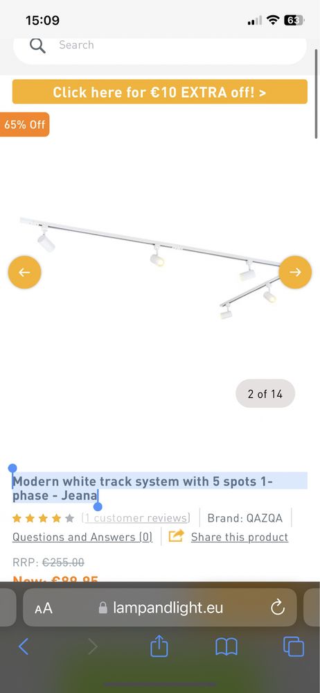Brand new in box Modern white track system with 5 spots lights 1-phase