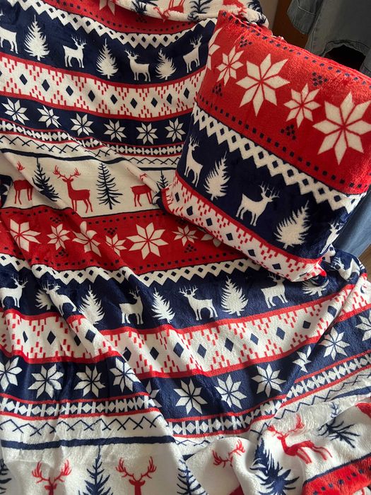 Koc Świąteczny Miękki Narzuta Ciepły 160x200 cm +2 poszewki poduszkę