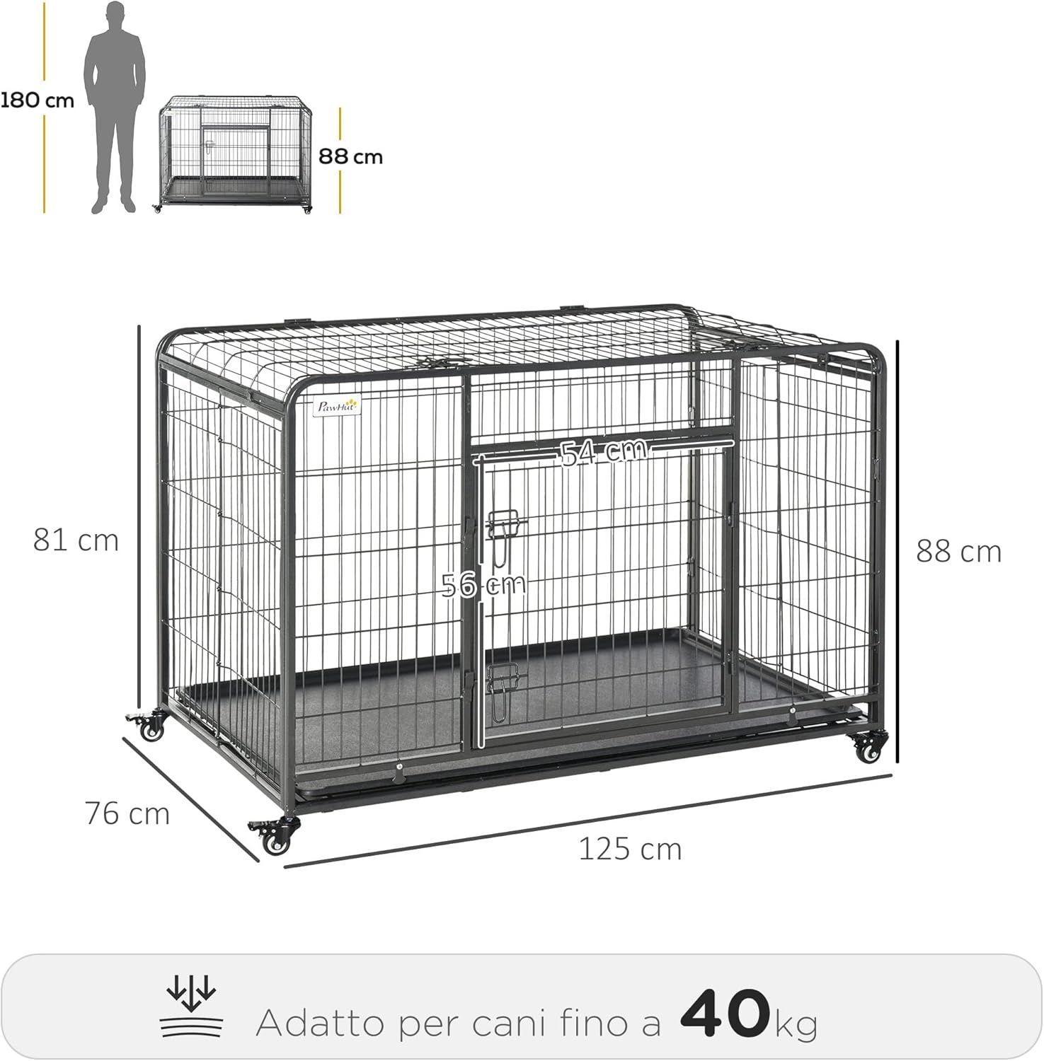 PawHut Klatka dla Psa 109,5x71x78cm Składana 2 Drzwi 4 Kółka