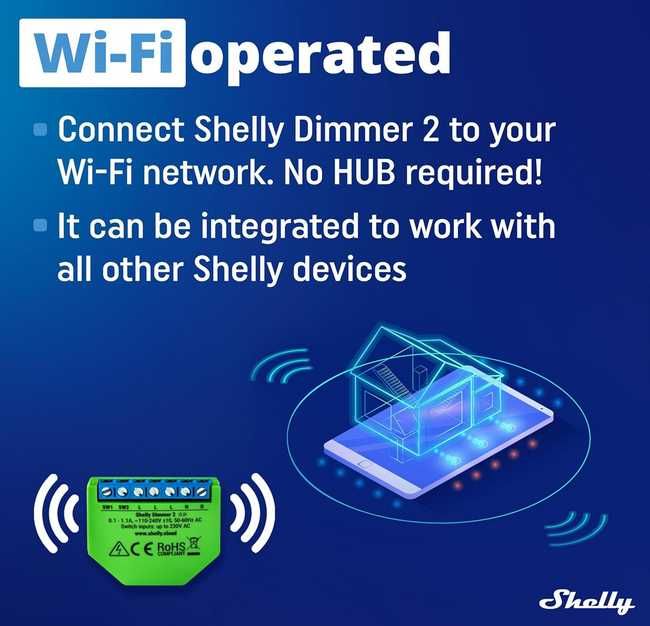Ściemniacz Światła WiFi Shelly Dimmer 2 Alexa Google Home Dopuszkowy