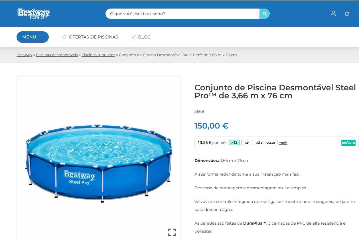 Piscina Desmontável Bestway Steel Pro Max de 3,66 m x 76 cm