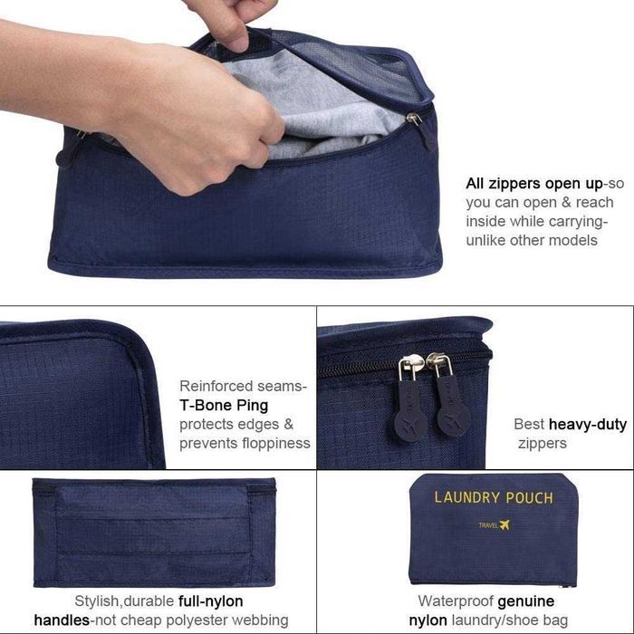 Organizador de malas de viagem , 8 peças, impermeável, Cor Azul Escuro