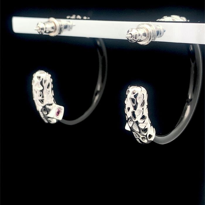 Nowe kolczyki z onyksem i rubinami, srebro 925, rodowane, paladowane