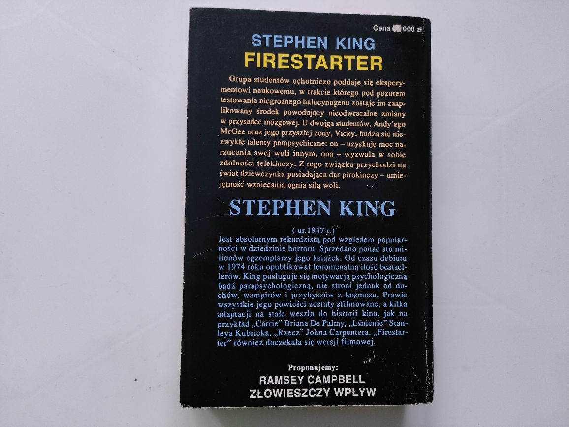 Firestarter - Stephen King (Podpalaczka) stan DB rok 1992 horror
