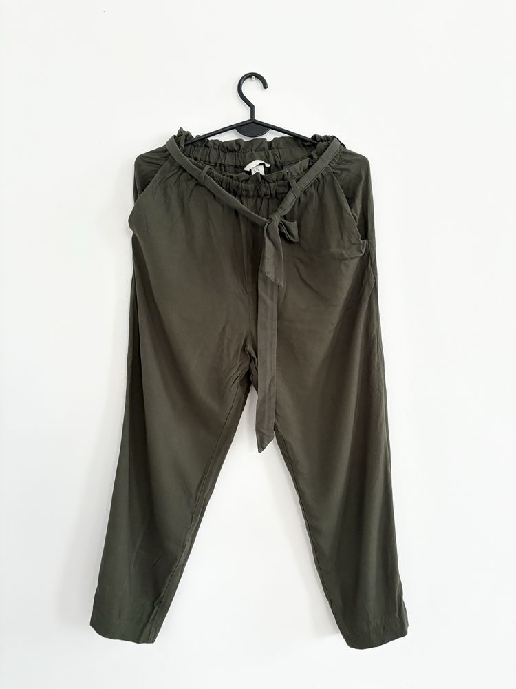 Lekkie spodnie paperbag wiskoza H&M 34XS