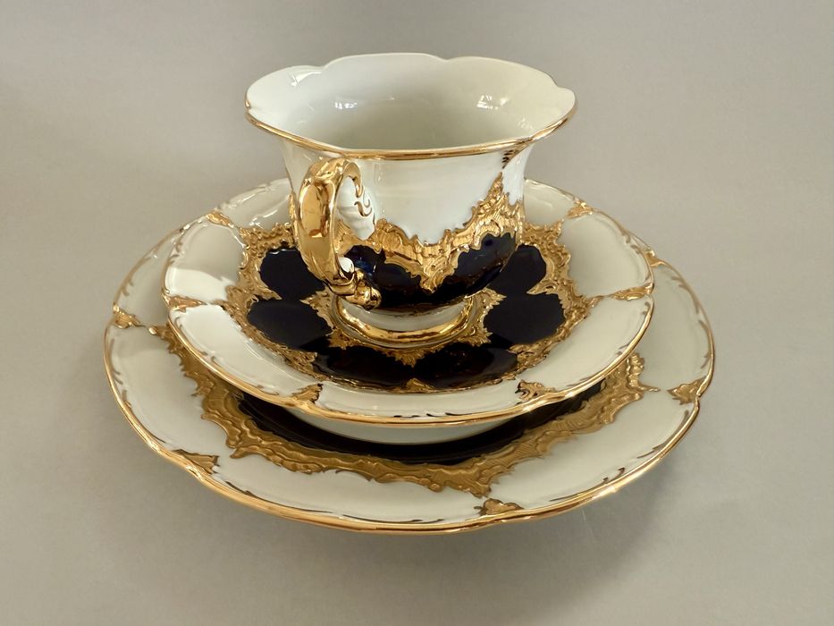 Miśnia cudowne TRIO duża filiżanka kawa/herbata bogato złocona Bform