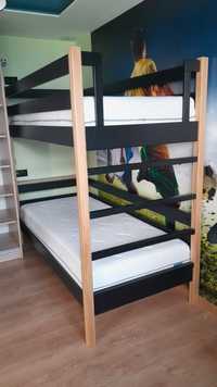 Drewniane łóżko piętrowe 90x200 czarno dębowe N03