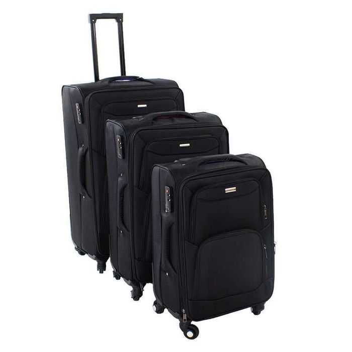 Walizki podróżne na kółkach CZARNE KOMPLET ZESTAW 3 szt. BAGAŻ H23080B