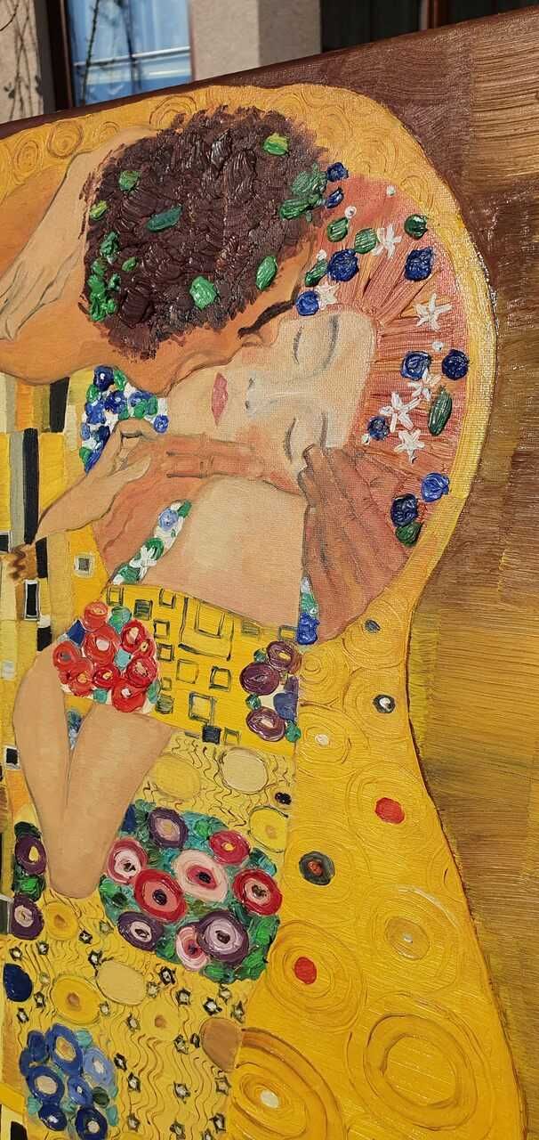 Gustav Klimt "Pocałunek" - Obraz olejny, wymiary 100x100, na płótnie