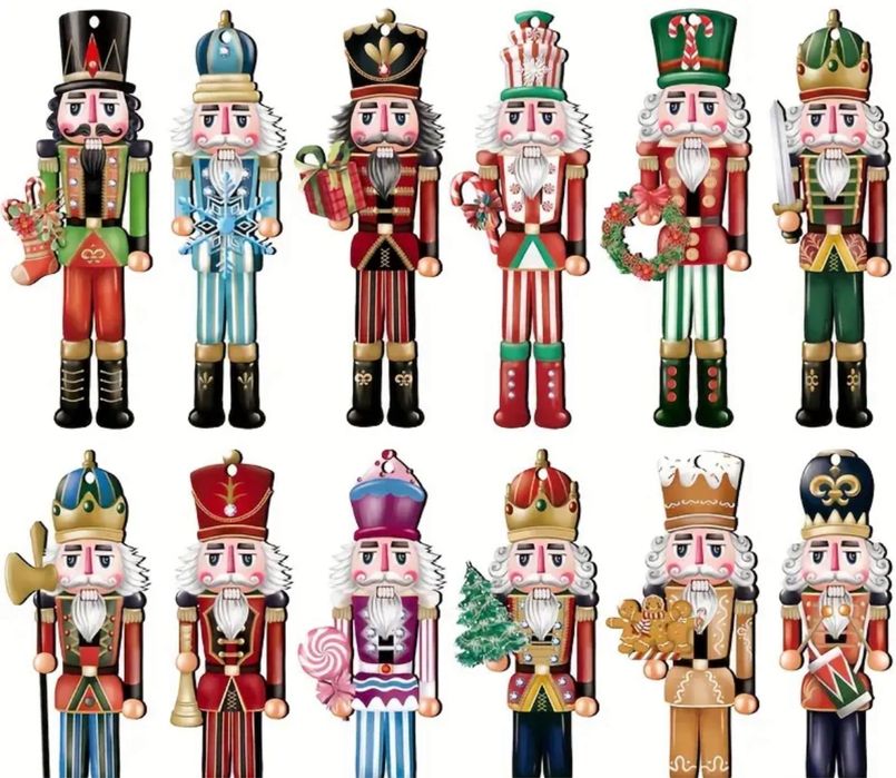 Набір ялинкові прикраси 12 шт лускунчики деревʼяні