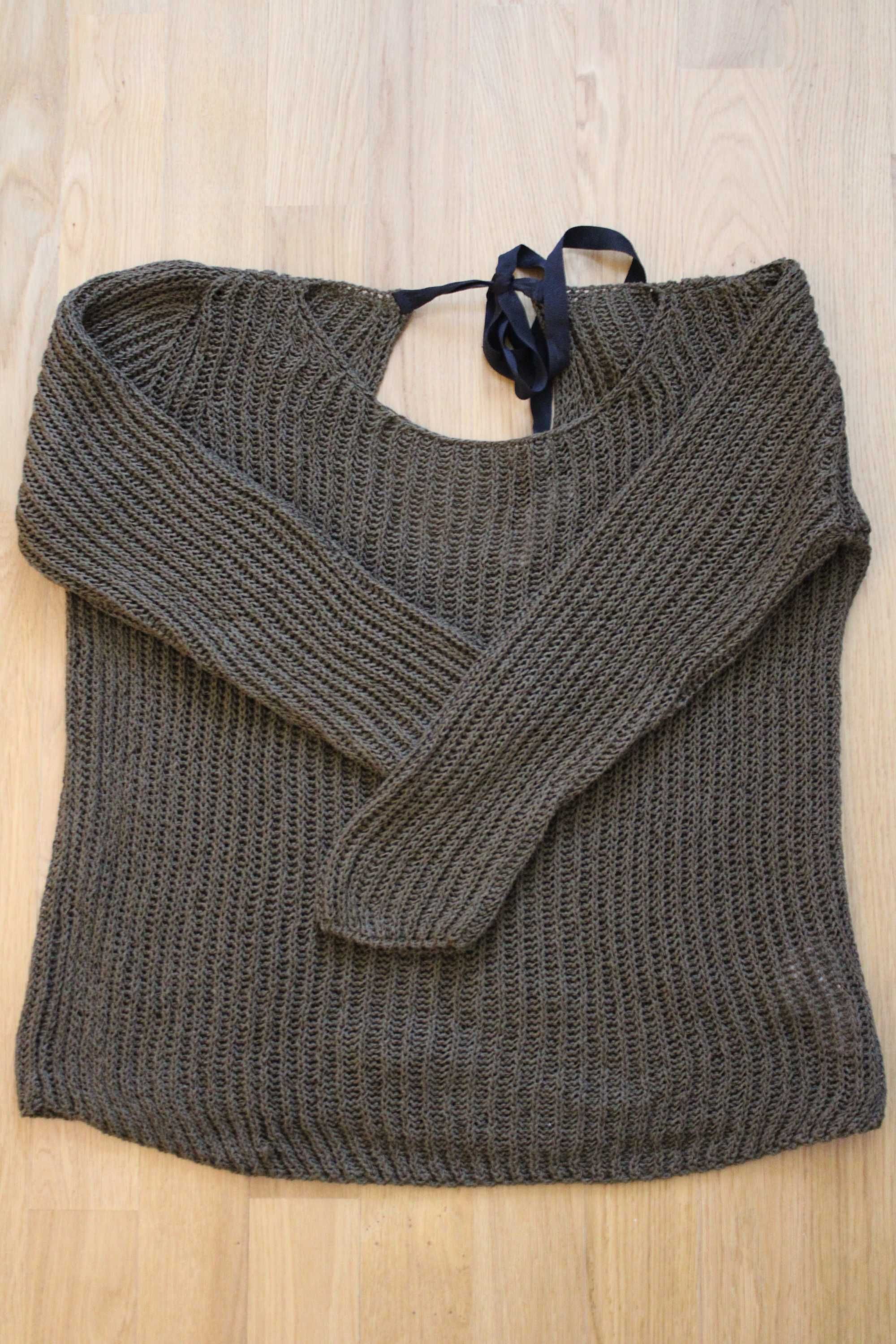 Sweter khaki wiązany z tyłu ZARAknit L / 40