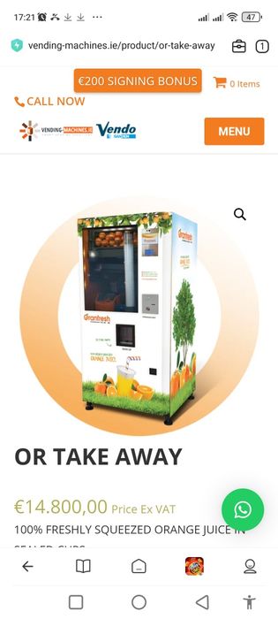 Вендинговий новий автомат ,Готовий бізнес, фреш апарат, Oranfresh Take