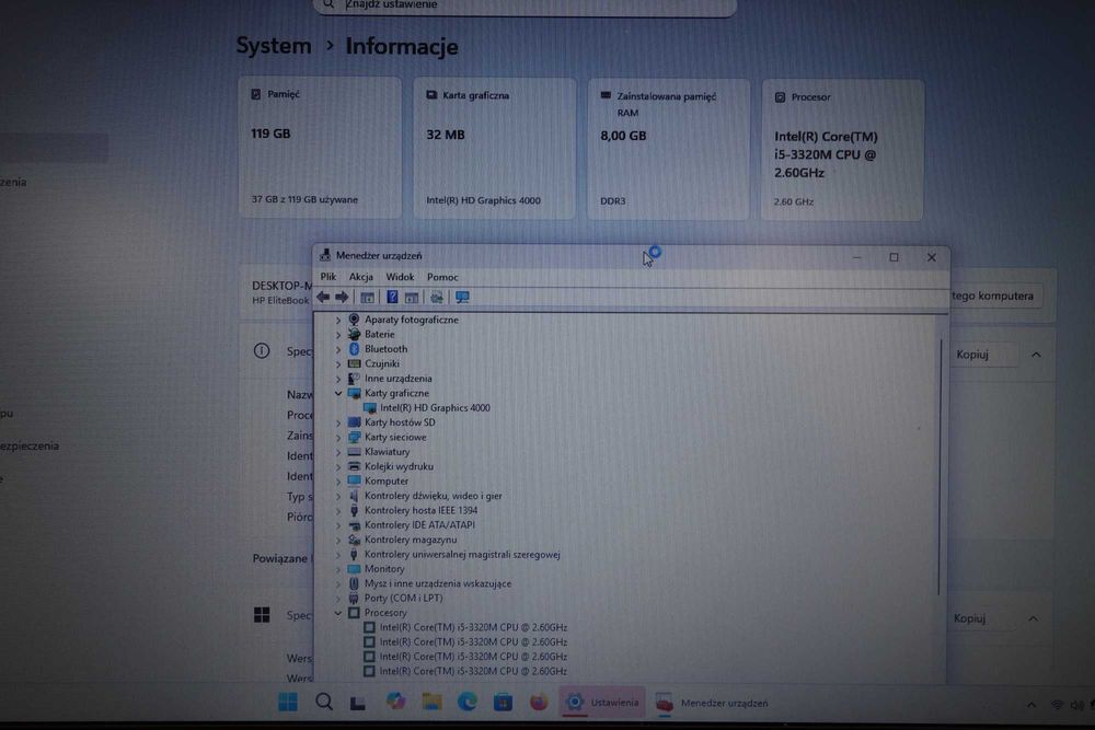 Laptop Do Domu HP Elitebook 8470p 14" HD+ i5 8GB 128SSD W11 GW FV